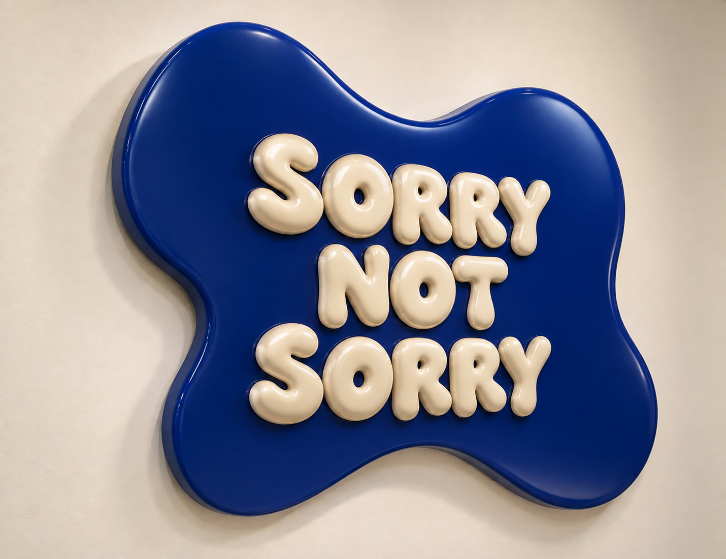 Blue wave panel with ivory SORRY NOT SORRY lettering