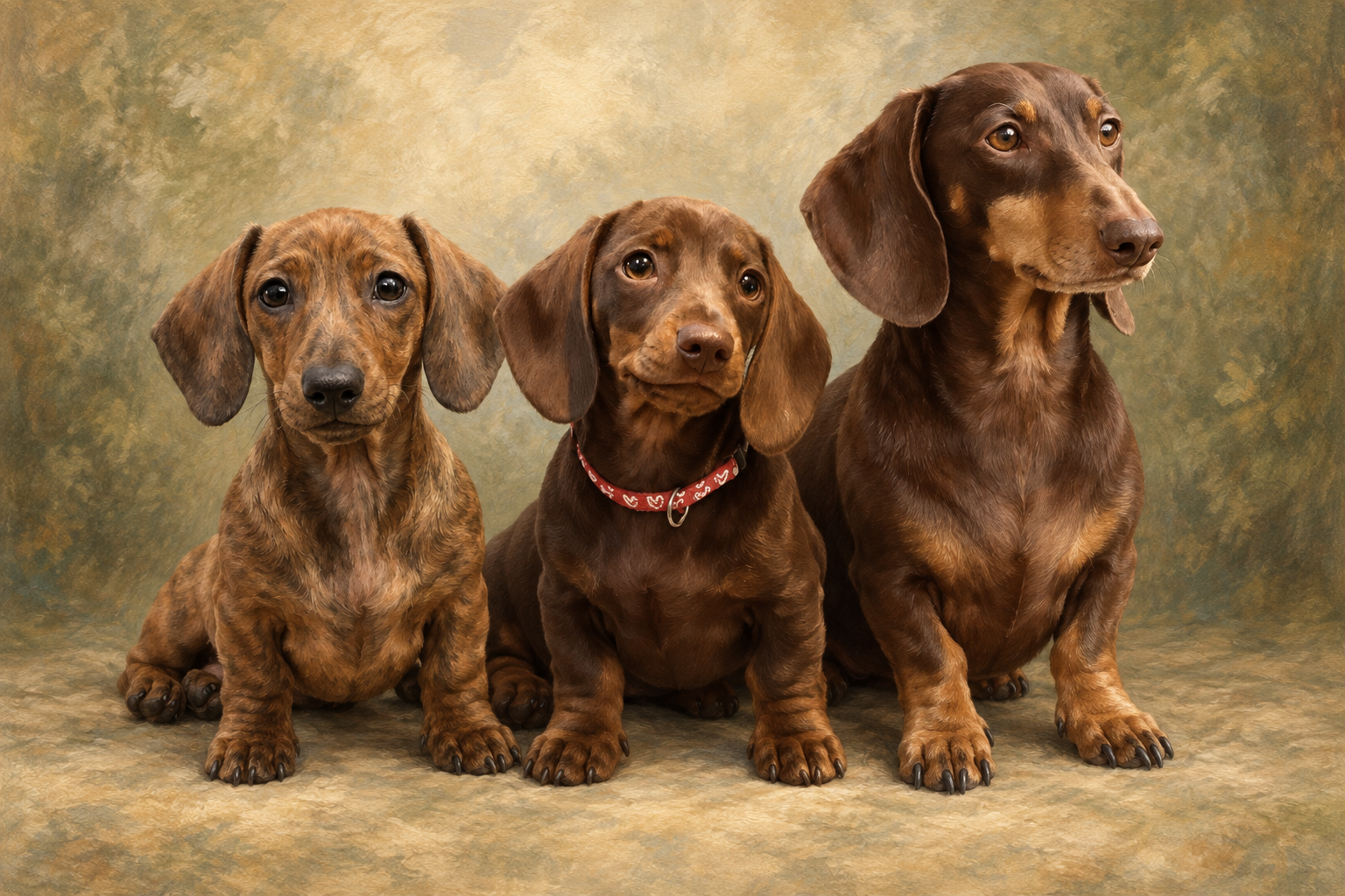 Three individual dachshunds composed together from separate photographs